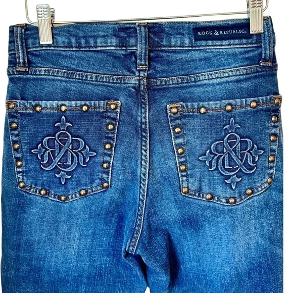 Rock & Republic Kassandra Distressed Studded Boot Cut Denim Jeans Women's SZ 6 - Picture 2 of 15